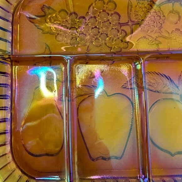 Vintage Indiana Marigold Carnival Glass Divided Iridescent Charcuterie Tray - Picture 8 of 9